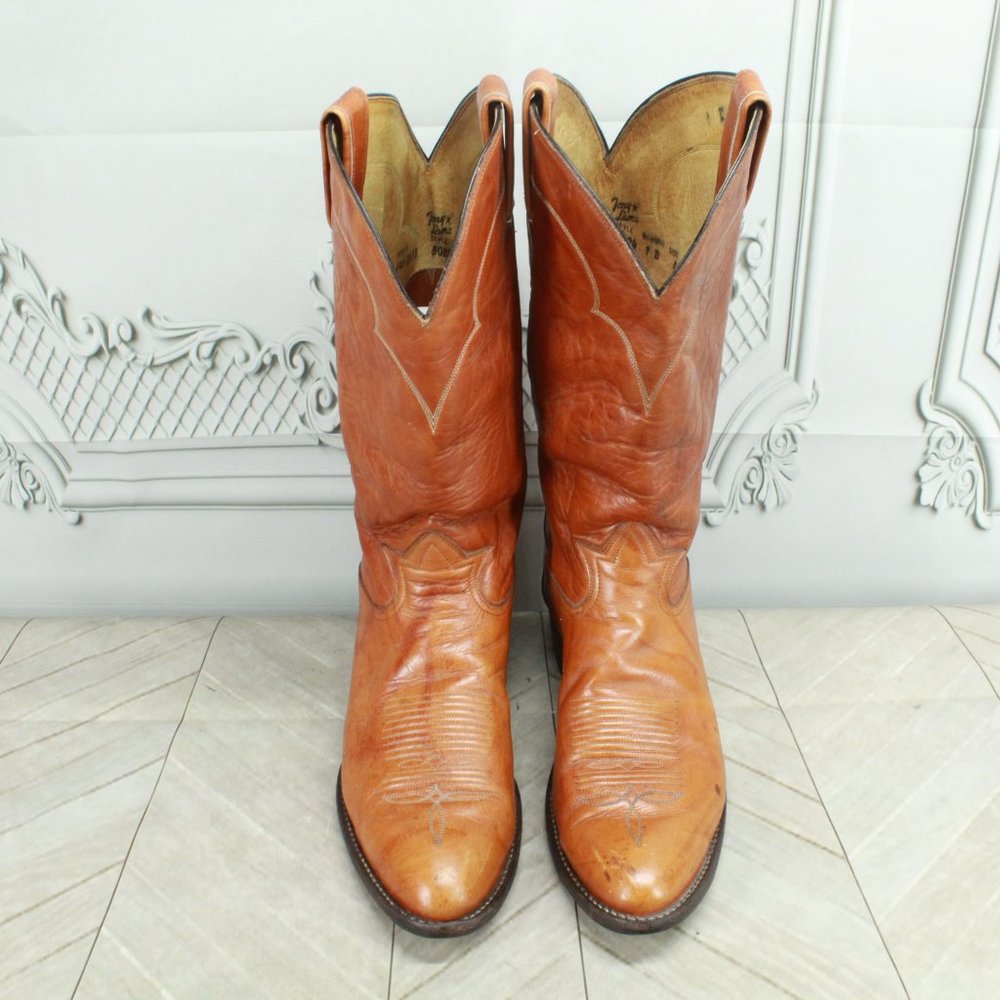 Vintage Tony Lama Brown Leather Pull On Western Cowboy Boots Size 9 D - Picture 5 of 9